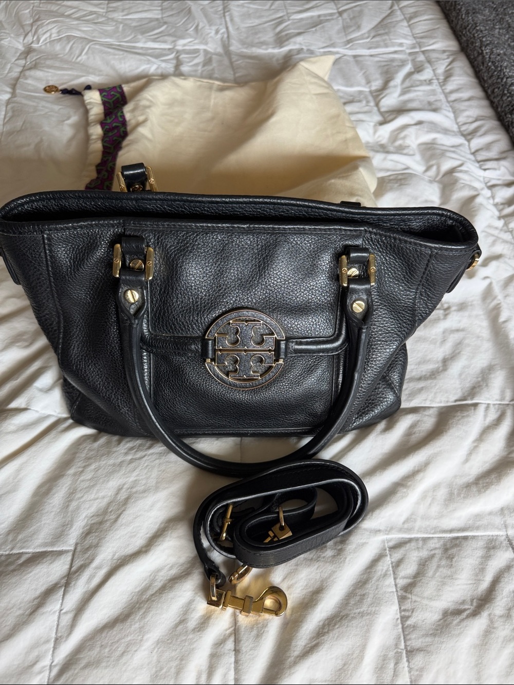 Tory Burch Amanda Black Leather Satchel Crossbody Bag